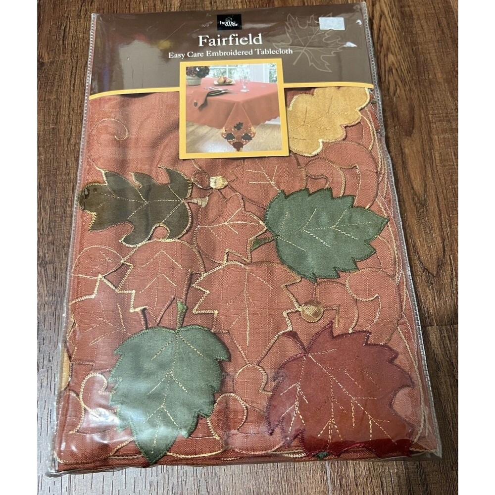Bed Bath & Beyond Tablecloth Fall Autumn Leaves Embroidered New 60”x84” Oblong
